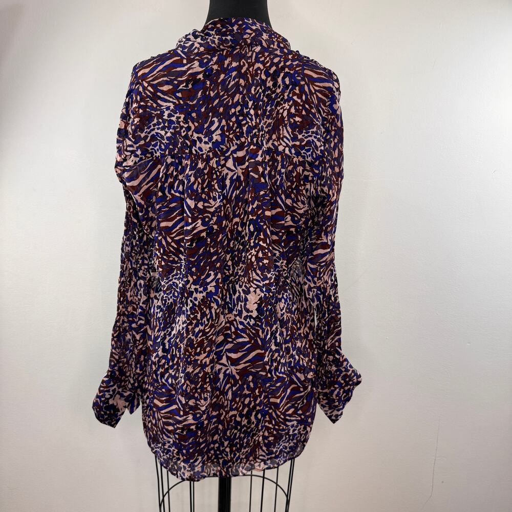 REISS Tora Multi Blouse Animal Print Tie-Neck Drop Shoulder Front Button Size 4 - Picture 5 of 8